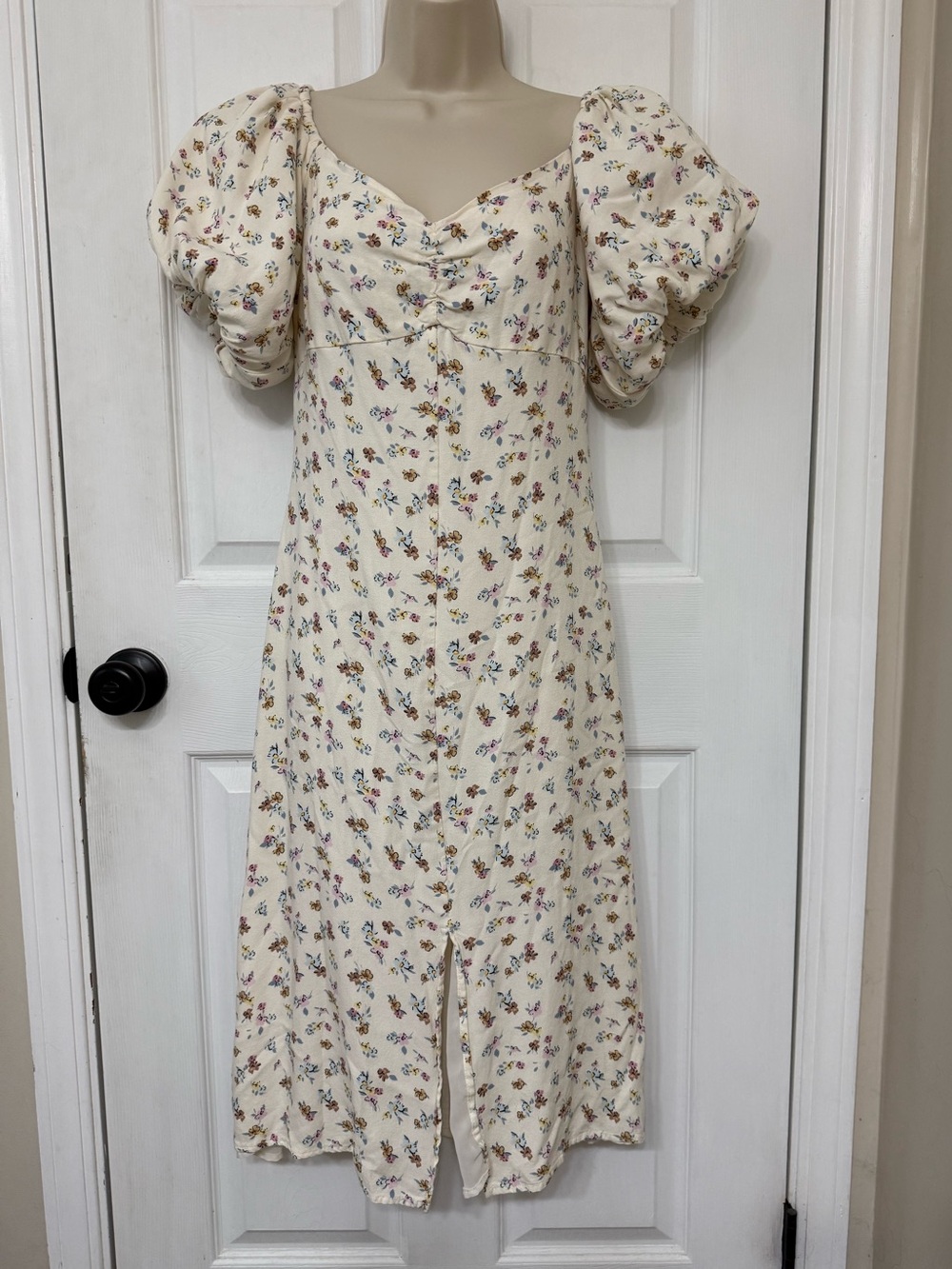 And Now This Floral Puff Sleeve Midi Dress Cream Cottagecore Small - Picture 2 of 12
